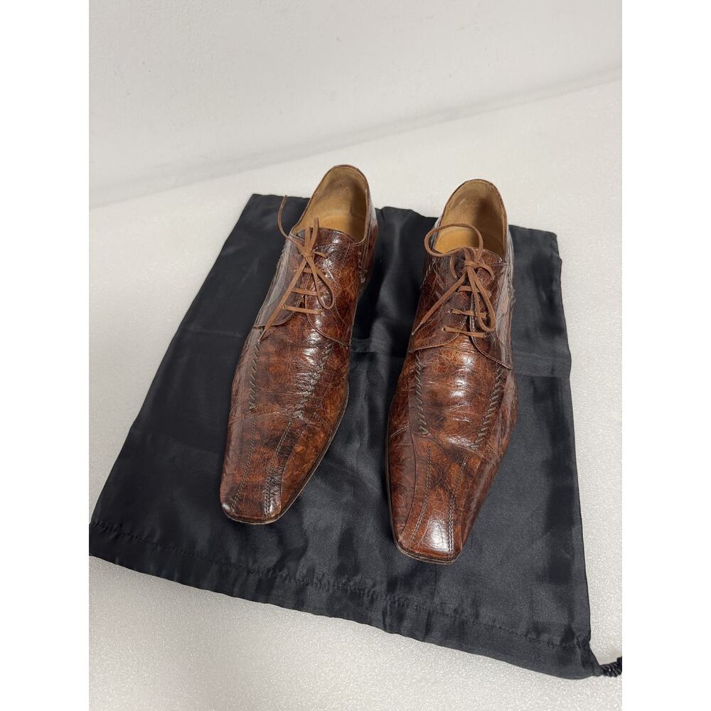 Stefano Castelli Shoes Mens Size 42 Brown Italian Leather Lace Up Exotic Dress